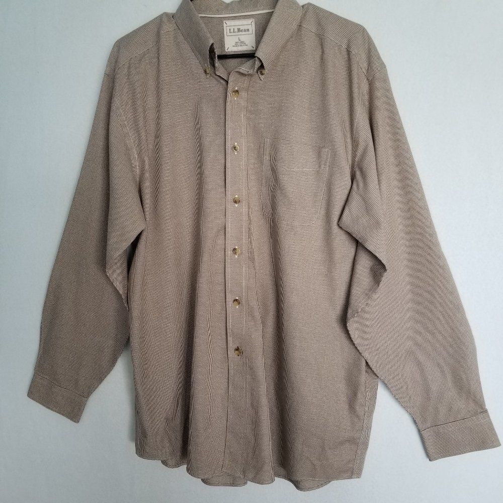 LL Bean Mens Large Dress Shirt Long Sleeve Button Checked Cotton